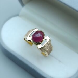 18K Yellow Gold Ring, Ruby ring, Gold ruby ring Mens gold ring